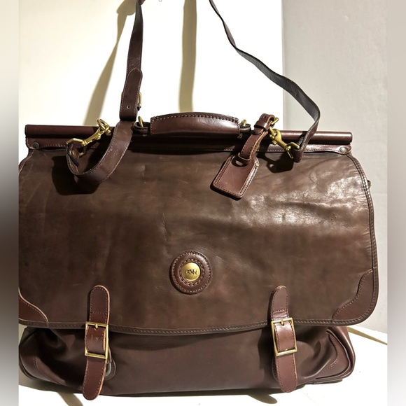 Vintage unisex Brown very large distressed Leather briefcase, travel work bag - Picture 1 of 9